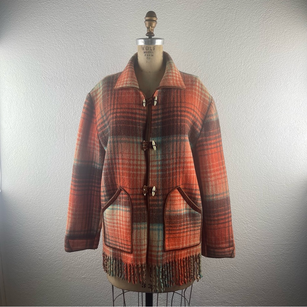 Vintage l 50s L Rockabilly Western Ranch Reversible Plaid Fringe Blanket Jacket